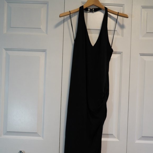 Haute Hippie Black Sleeveless Halter Dress with Metal Buckle and Slanted Bottom - Picture 5 of 8